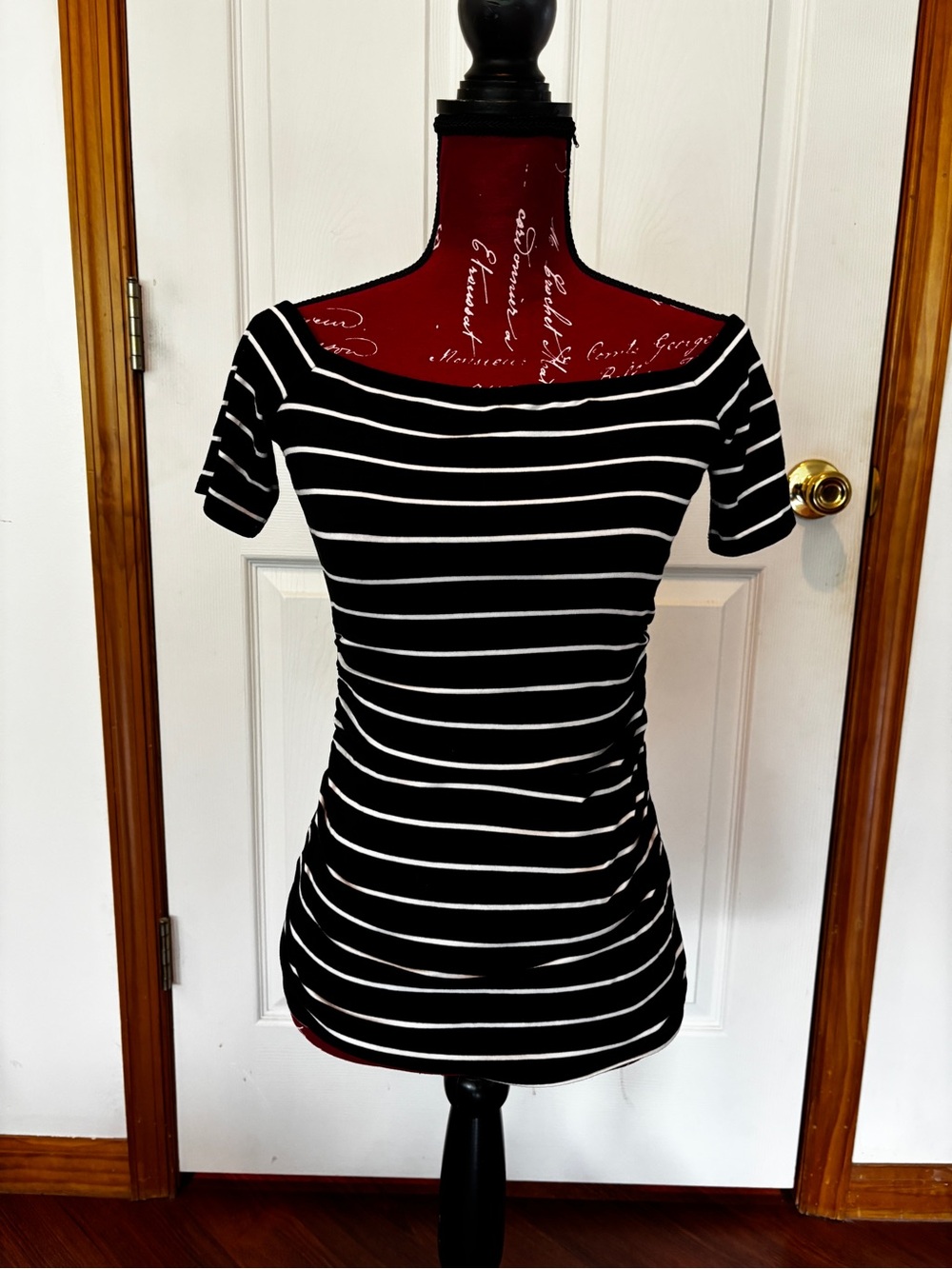 White House Black Market Black & White Striped Off-Shoulder Tee